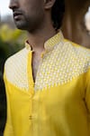 Kaaj Button x AZA_Yellow Chanderi Silk Embroidered Thread Work Kurta And Pant Set _at_Aza_Fashions