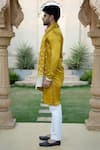 Buy_Kaaj Button x AZA_Yellow Satin Linen Embroidered Geometric Kurta Set With Dupatta _Online_at_Aza_Fashions