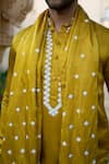 Buy_Kaaj Button x AZA_Yellow Satin Linen Embroidered Geometric Kurta Set With Dupatta 