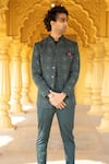 Buy_Kaaj Button x AZA_Green Suiting Embroidered Hand Jodhpuri Pant Set _at_Aza_Fashions