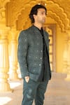 Kaaj Button x AZA_Green Suiting Embroidered Hand Jodhpuri Pant Set _Online_at_Aza_Fashions