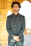 Shop_Kaaj Button x AZA_Green Suiting Embroidered Hand Jodhpuri Pant Set _Online_at_Aza_Fashions