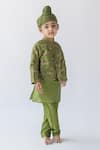 Buy_Ankid_Green Silk Chanderi Printed Cheetah Tenduar Rajkumar Bandhgala Set  _at_Aza_Fashions