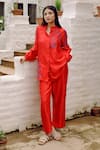 Buy_Kavya Singh Kundu_Red Silk, Handloom Cotton Beads Donna Handwoven Mulberry Shirt With Trouser _at_Aza_Fashions