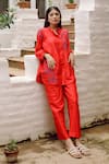 Shop_Kavya Singh Kundu_Red Silk, Handloom Cotton Beads Donna Handwoven Mulberry Shirt With Trouser _at_Aza_Fashions