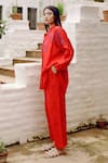 Kavya Singh Kundu_Red Silk, Handloom Cotton Beads Donna Handwoven Mulberry Shirt With Trouser _Online_at_Aza_Fashions