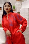 Buy_Kavya Singh Kundu_Red Silk, Handloom Cotton Beads Donna Handwoven Mulberry Shirt With Trouser _Online_at_Aza_Fashions