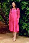 Buy Kavya Singh Kundu Pink Silk Embroidery Collared Elle Handwoven Mulberry Shirt Dress at Aza Fashions Buy_Kavya Singh Kundu_Pink Silk Embroidery Collared Elle Handwoven Mulberry Shirt Dress _at_Aza_Fashions