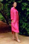 Kavya Singh Kundu_Pink Silk Embroidery Collared Elle Handwoven Mulberry Shirt Dress _Online_at_Aza_Fashions