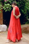 Shop Kavya Singh Kundu Red Silk Beads V-neck Faye Handwoven Mulberry Dress at Aza Fashions Shop_Kavya Singh Kundu_Red Silk Beads V-neck Faye Handwoven Mulberry Dress _at_Aza_Fashions