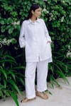 Buy_Kavya Singh Kundu_White Handwoven Linen Placement Embellished Crystal Jayne Shirt With Trouser _at_Aza_Fashions