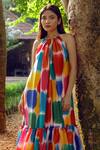 Kavya Singh Kundu_Multi Color Silk Round Neck Lana Handwoven Mulberry Dress _Online_at_Aza_Fashions