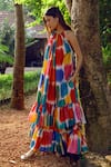 Buy_Kavya Singh Kundu_Multi Color Silk Round Neck Lana Handwoven Mulberry Dress _Online_at_Aza_Fashions