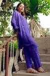 Buy_Kavya Singh Kundu_Purple Silk Crystals, Embroidery, Lorde Handwoven Mulberry Tunic With Trouser _at_Aza_Fashions