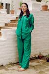 Shop_Kavya Singh Kundu_Green Silk Crystals Collared Moe Handwoven Mulberry Shirt With Trouser _at_Aza_Fashions