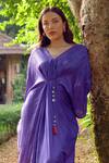 Kavya Singh Kundu_Purple Silk Embroidery V-neck Samantha Handwoven Mulberry Kaftan _Online_at_Aza_Fashions
