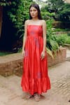 Buy_Kavya Singh Kundu_Red Silk Beads Square Neck Serena Handwoven Mulberry Dress _at_Aza_Fashions