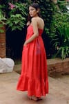 Shop Kavya Singh Kundu Red Silk Beads Square Neck Serena Handwoven Mulberry Dress at Aza Fashions Shop_Kavya Singh Kundu_Red Silk Beads Square Neck Serena Handwoven Mulberry Dress _at_Aza_Fashions