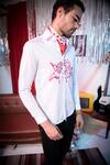 Buy_Abkasa_White 100% Cotton Woven And Embroidered Thread Work Guardians Placement Shirt _Online_at_Aza_Fashions