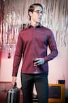 Abkasa_Maroon 100% Cotton Woven And Embroidered Thread Cupcake Button Down Shirt  _Online_at_Aza_Fashions