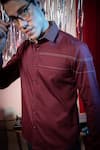 Abkasa_Maroon 100% Cotton Woven And Embroidered Thread Cupcake Button Down Shirt  _at_Aza_Fashions