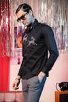 Buy_Abkasa_Black 100% Cotton Woven And Embroidered Bead Work Pixel Placement Shirt  _Online_at_Aza_Fashions