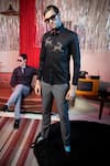 Abkasa_Black 100% Cotton Woven And Embroidered Bead Work Pixel Placement Shirt  _at_Aza_Fashions