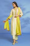 Buy_OMI_Yellow Silk, Chanderi, Chiffon Mirrors, Embroidery Split V-neck Kurta Pant Set _at_Aza_Fashions