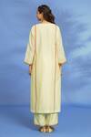 Shop_OMI_Yellow Silk, Chanderi, Chiffon Mirrors, Embroidery Split V-neck Kurta Pant Set _at_Aza_Fashions