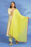 Buy_OMI_Yellow Silk, Chanderi, Chiffon Mirrors, Embroidery Split V-neck Kurta Pant Set _Online_at_Aza_Fashions