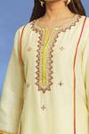 Shop_OMI_Yellow Silk, Chanderi, Chiffon Mirrors, Embroidery Split V-neck Kurta Pant Set _Online_at_Aza_Fashions