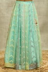 Buy_Alaya Advani_Blue Blouse Silk Embroidery Mirror V Neck Chevron Lehenga Set _Online_at_Aza_Fashions