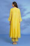 Shop OMI Yellow Silk, Chanderi Embroidery, Mirrors Split V-neck Hand Anarkali Pant Set at Aza Fashions Shop_OMI_Yellow Silk, Chanderi Embroidery, Mirrors Split V-neck Hand Anarkali Pant Set _at_Aza_Fashions