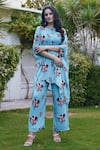 AFFROZ_Blue Georgette Printed Summer Bloom Open Kimono Shirt And Trouser Set _Online_at_Aza_Fashions