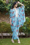 Shop_AFFROZ_Blue Georgette Printed Summer Bloom Open Kimono Shirt And Trouser Set _Online_at_Aza_Fashions