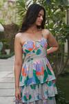 Buy_AFFROZ_Grey Georgette Printed Summer Bloom Sweetheart Neck Dress _Online_at_Aza_Fashions