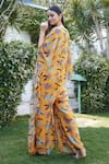 Shop_AFFROZ_Yellow Georgette Printed Floral V Neck Kaftan Jumpsuit _at_Aza_Fashions