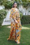 Buy_AFFROZ_Yellow Georgette Printed Floral V Neck Kaftan Jumpsuit _Online_at_Aza_Fashions