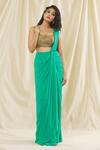 Buy_Kiyohra_Green Georgette Hand Embroidered Beads Square Neck Eva Blouse And Skirt Set _at_Aza_Fashions