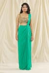 Buy_Kiyohra_Green Georgette Hand Embroidered Beads Square Neck Eva Blouse And Skirt Set _Online_at_Aza_Fashions