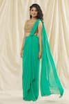 Shop_Kiyohra_Green Georgette Hand Embroidered Beads Square Neck Eva Blouse And Skirt Set _Online_at_Aza_Fashions