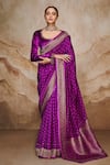 Label Varsha_Purple Woven Saree With Velvet Blouse_Online_at_Aza_Fashions