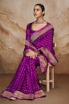 Buy_Label Varsha_Purple Saree Viscose Woven Floral Scoop Neck With Velvet Blouse_Online_at_Aza_Fashions