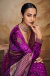 Shop_Label Varsha_Purple Woven Saree With Velvet Blouse_Online_at_Aza_Fashions