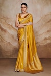 Buy_Label Varsha_Yellow Saree Viscose Woven Floral V Neck Polka Dots With Blouse_at_Aza_Fashions