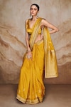 Shop_Label Varsha_Yellow Saree Viscose Woven Floral V Neck Polka Dots With Blouse_at_Aza_Fashions