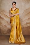 Shop_Label Varsha_Yellow Saree Viscose Woven Floral V Neck Polka Dots With Blouse_Online_at_Aza_Fashions