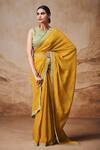 Buy Label Varsha Yellow Viscose, Georgette Embroidery Boat Neck Stripe Print Saree With Blouse at Aza Fashions Buy_Label Varsha_Yellow Viscose, Georgette Embroidery Boat Neck Stripe Print Saree With Blouse_at_Aza_Fashions