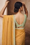 Shop Label Varsha Yellow Viscose, Georgette Embroidery Boat Neck Stripe Print Saree With Blouse at Aza Fashions Shop_Label Varsha_Yellow Viscose, Georgette Embroidery Boat Neck Stripe Print Saree With Blouse_at_Aza_Fashions
