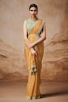 Label Varsha Yellow Viscose, Georgette Embroidery Boat Neck Stripe Print Saree With Blouse Online at Aza Fashions Label Varsha_Yellow Viscose, Georgette Embroidery Boat Neck Stripe Print Saree With Blouse_Online_at_Aza_Fashions